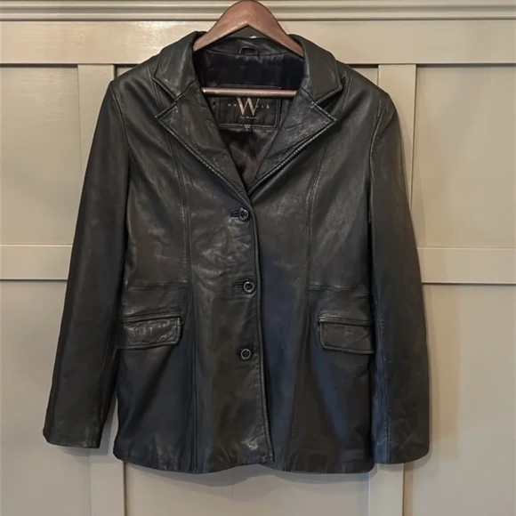 Vintage W New York By Winlit Black Leather Jacket Button Front Size Large - Picture 1 of 6